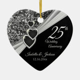 25Th Silver Glitter Anniversary Ceramic Ornament