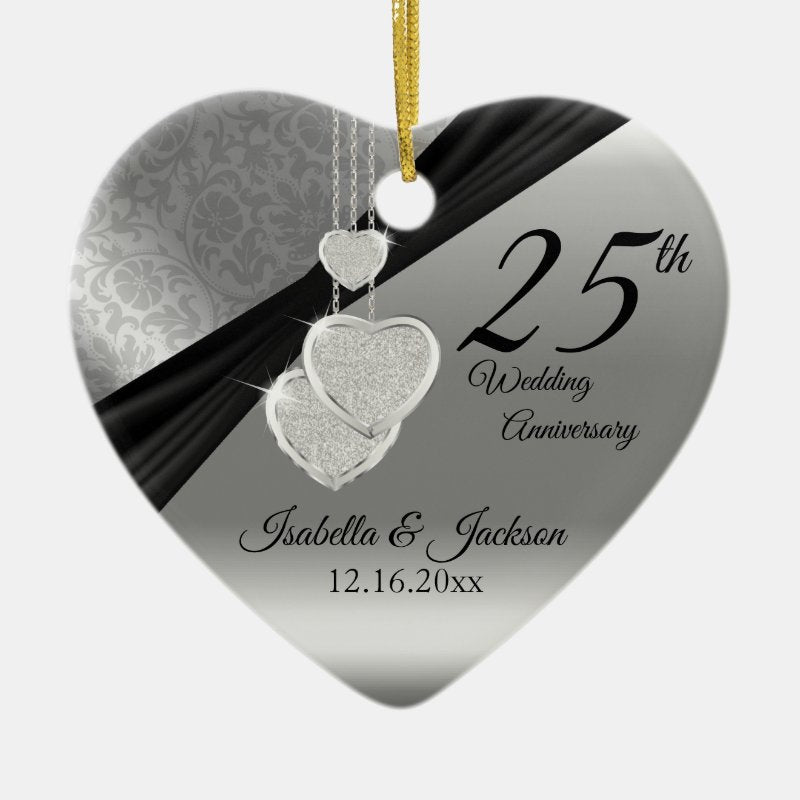 25Th Silver Photo Wedding Anniversary With Photo Ceramic Ornament