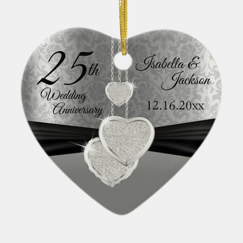 25Th Silver Photo Wedding Anniversary With Photo Ceramic Ornament