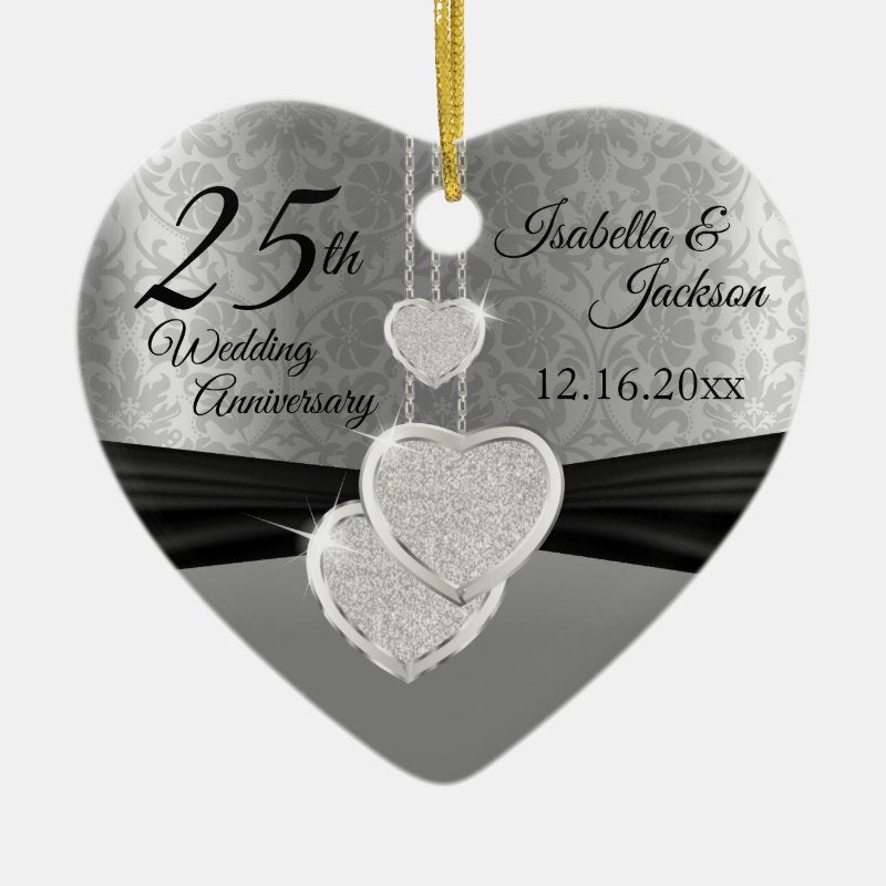 25Th Silver Photo Wedding Anniversary With Photo Ceramic Ornament