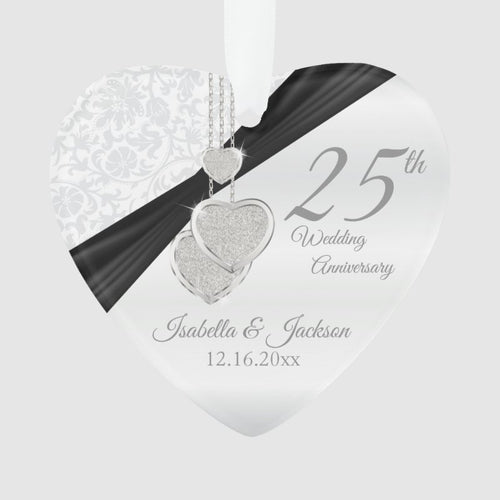 25Th Silver Wedding Anniversary Keepsake Design Ornament