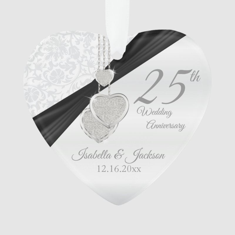 25Th Silver Wedding Anniversary Keepsake Design Ornament