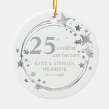 25Th Silver Wedding Anniversary Photo Silver Stars Ceramic Ornament