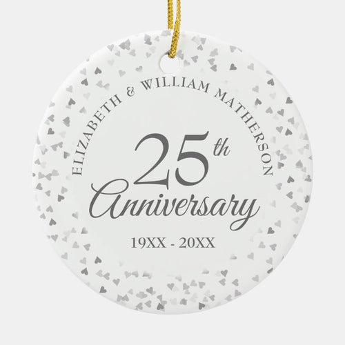 25Th Wedding Anniversary Photo Silver Hearts Ceramic Ornament