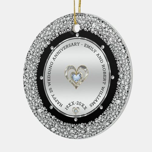 25Th Wedding Anniversary Silver & Diamonds Ceramic Ornament