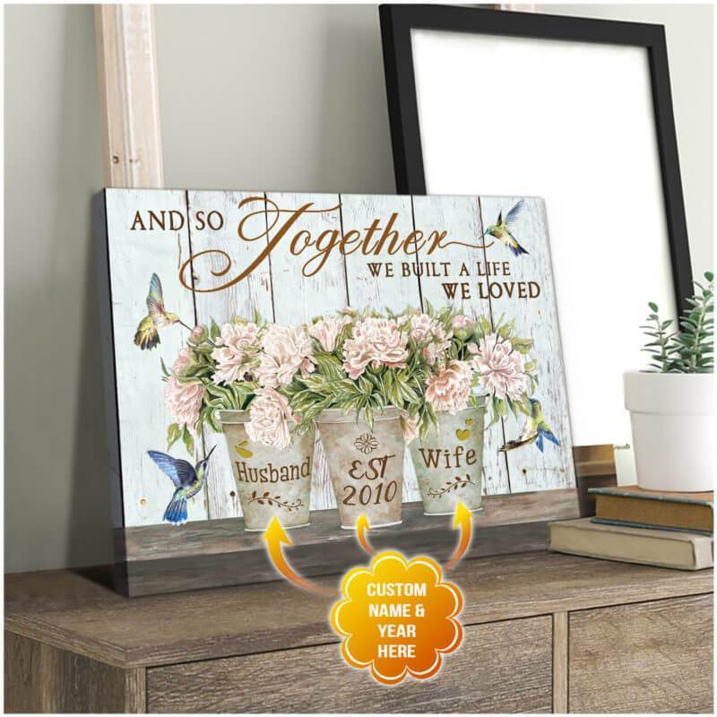 Hummingbird Couple Name and Year And so together we built a life Canvas And Poster, Wall Decor Visual Art