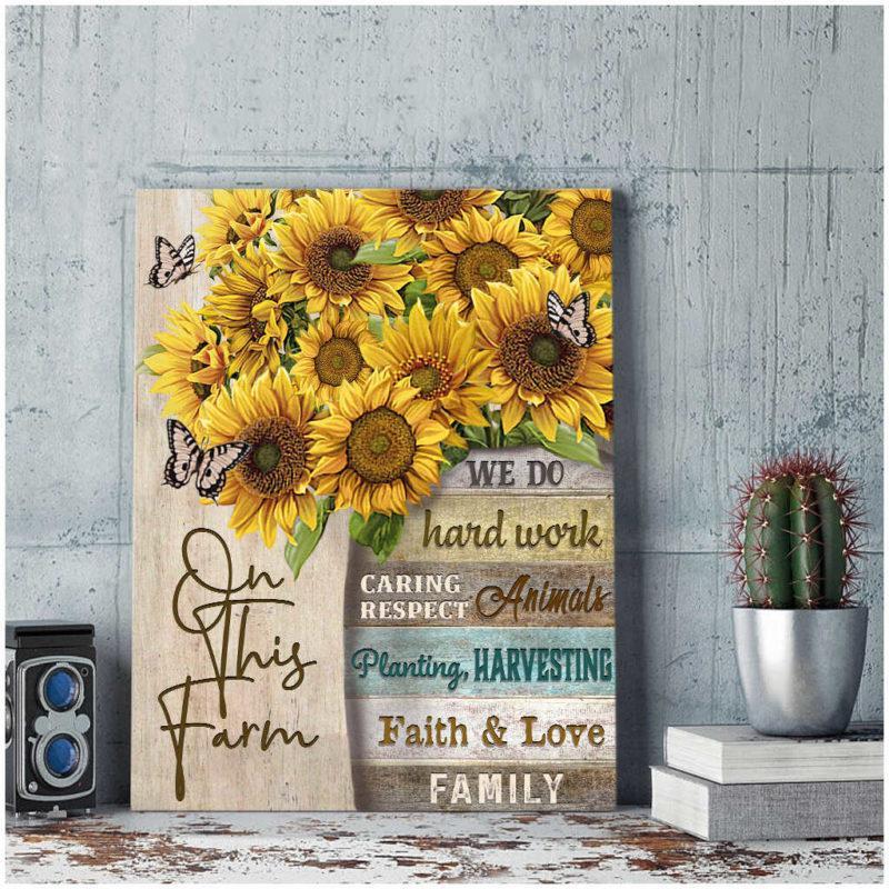 Sunflowers and Butterflies On this farm Canvas And Poster, Canvas Painting, Wall Decor Visual Art