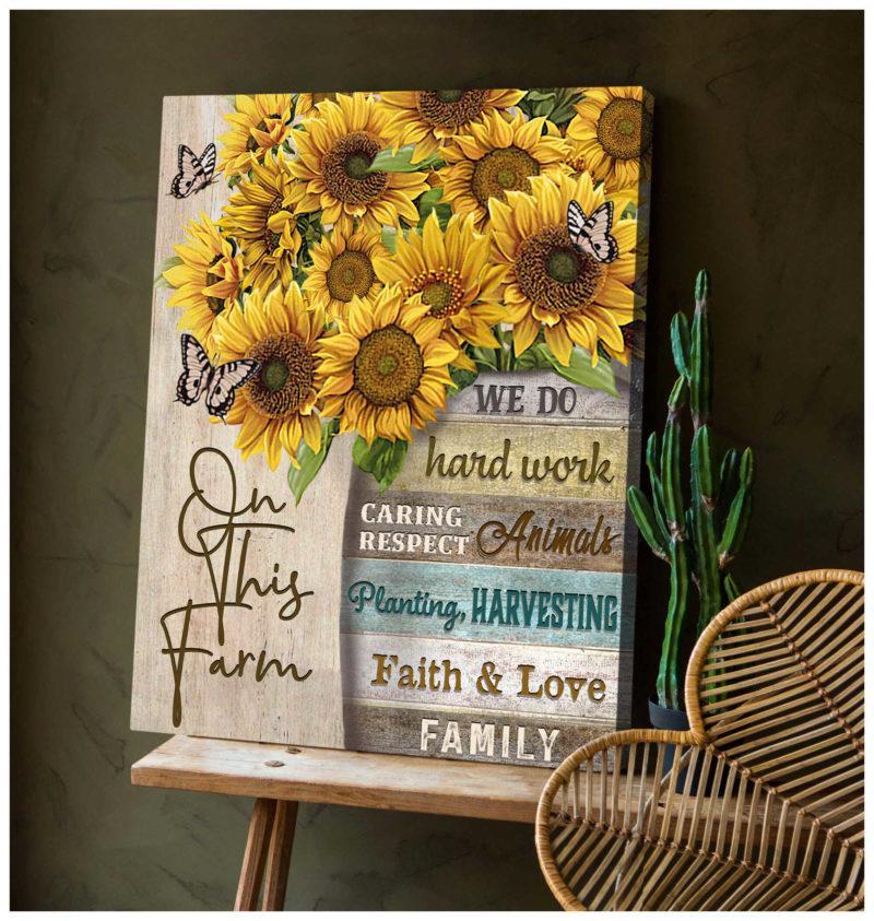 Sunflowers and Butterflies On this farm Canvas And Poster, Canvas Painting, Wall Decor Visual Art