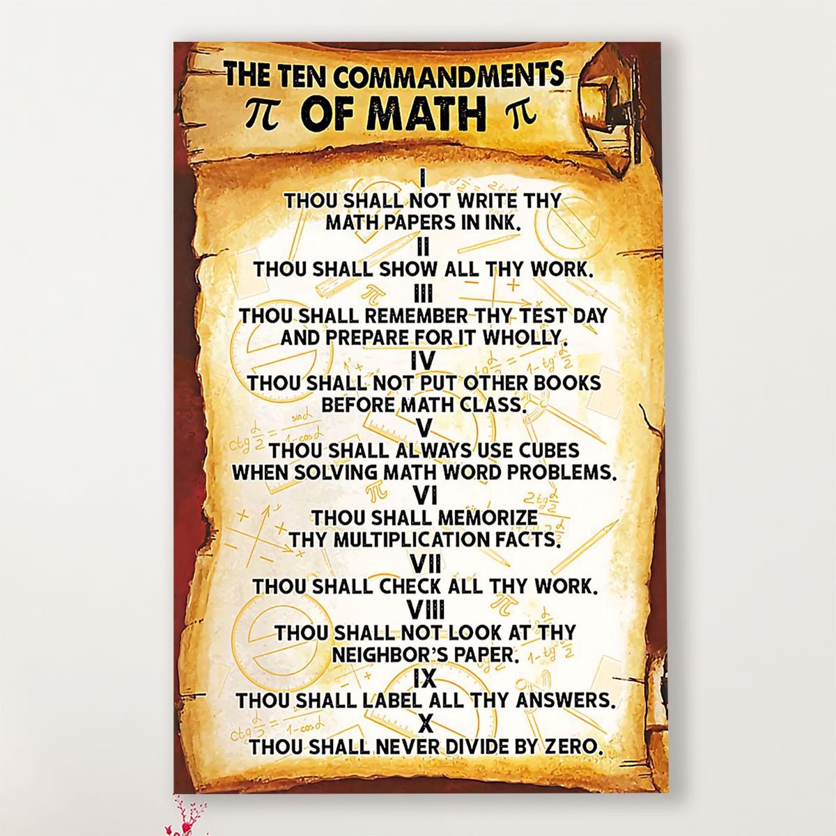 Teacher Classroom Canvas The Ten Commandments Of Math, Student Wall Art Back to School Gift for Teacher