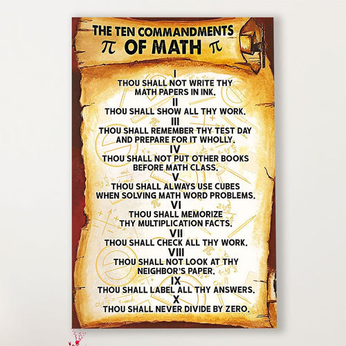 Teacher Classroom Canvas The Ten Commandments Of Math, Student Wall Art Back to School Gift for Teacher