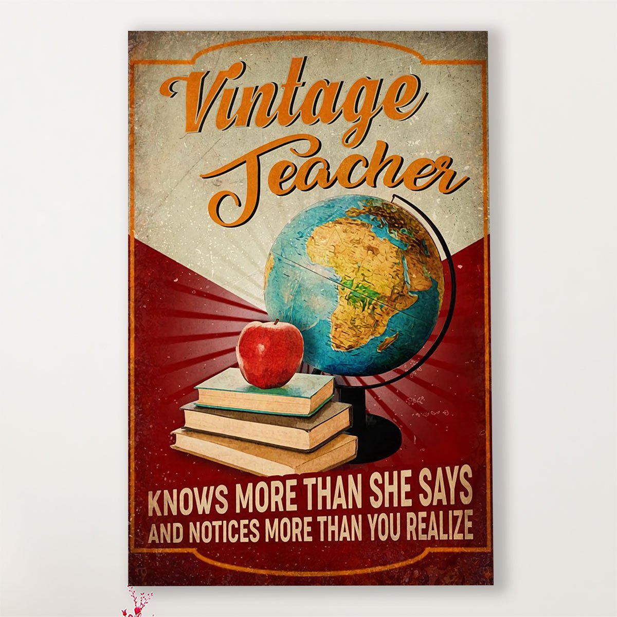 Teacher Classroom Canvas Vintage Teacher Knows More Than She Says, Student Wall Art Back to School Gift for Teacher