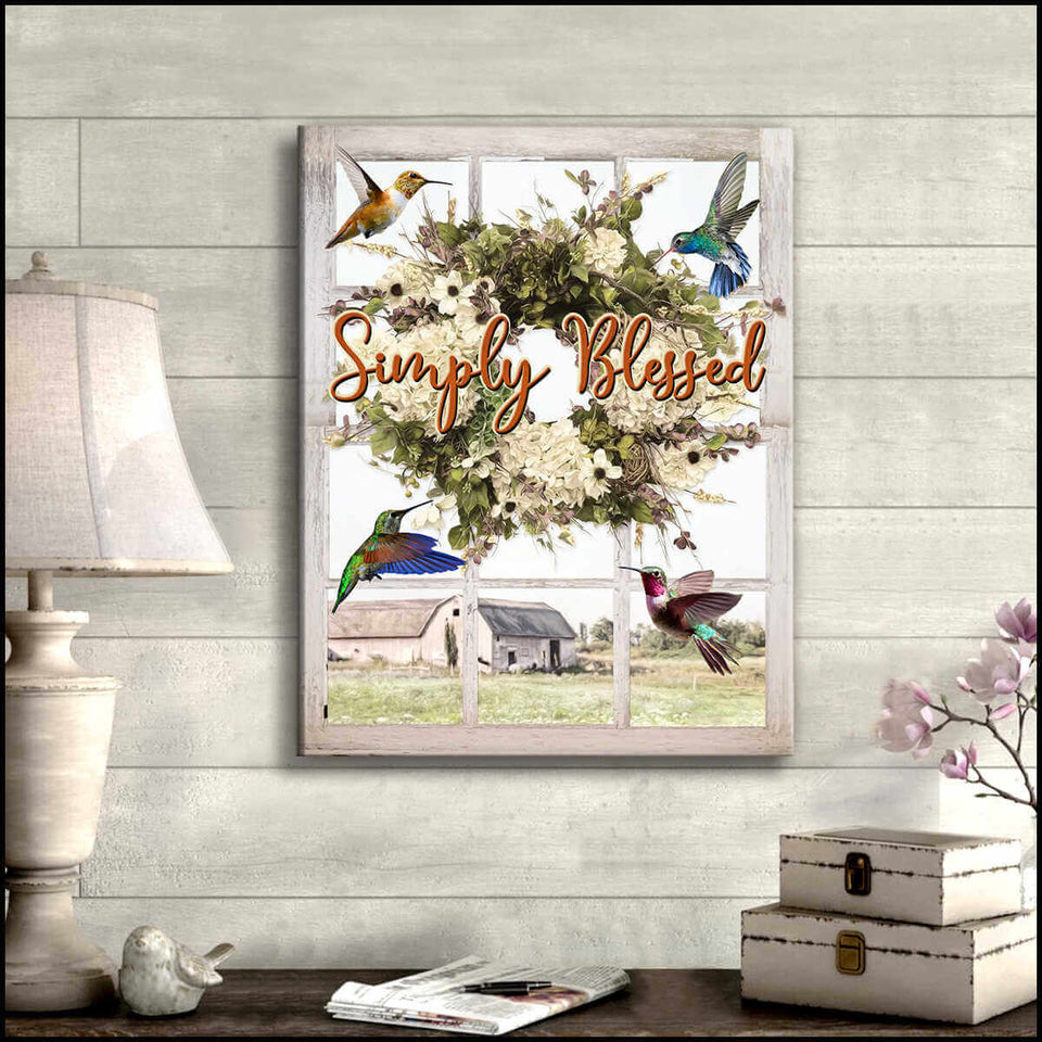 Simply Blessed Farmhouse Hummingbird Canvas Wall Art
