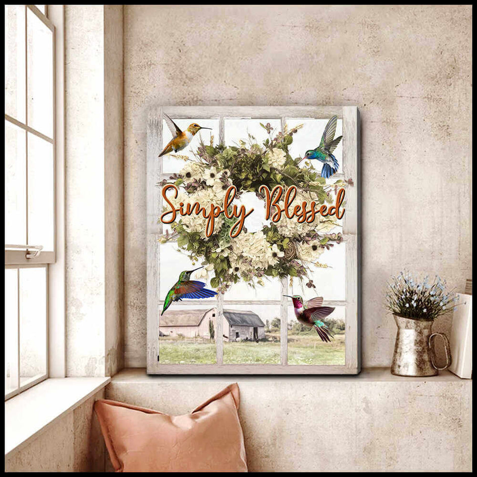 Simply Blessed Farmhouse Hummingbird Canvas Wall Art
