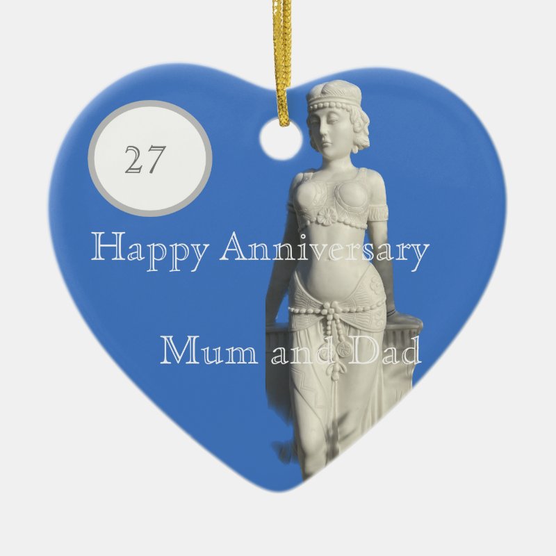 27Th Wedding Anniversary Sculpture Heart Ceramic Ornament