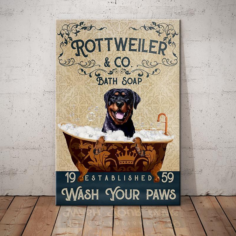 Rottweiler Dog Bath Soap Company Canvas Wall Art, Wall Decor Visual Art