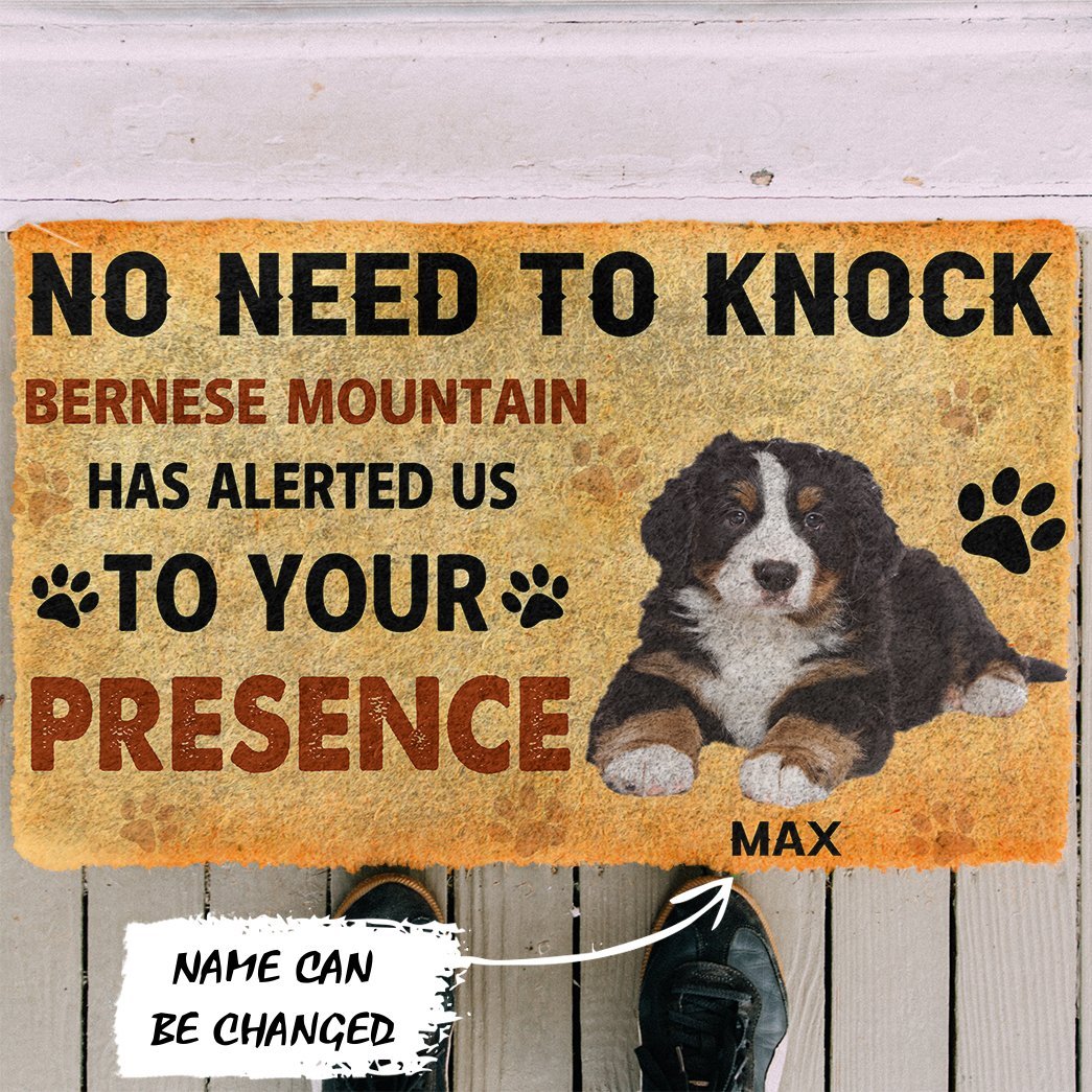 3D No Need To Knock Bernese Mountain Dog Custom Name Doormat
