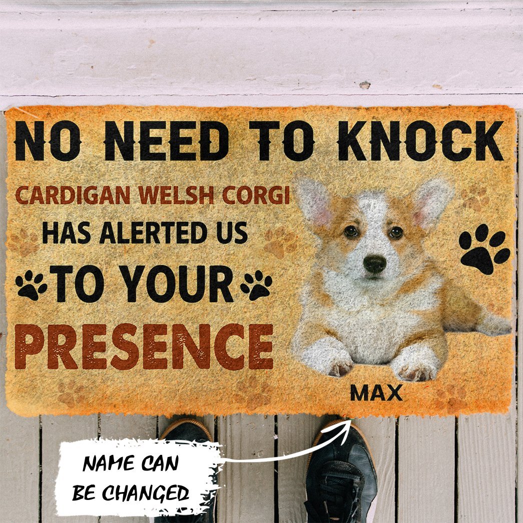3D No Need To Knock Cardigan Welsh Corgi Dogs Custom Name Doormat