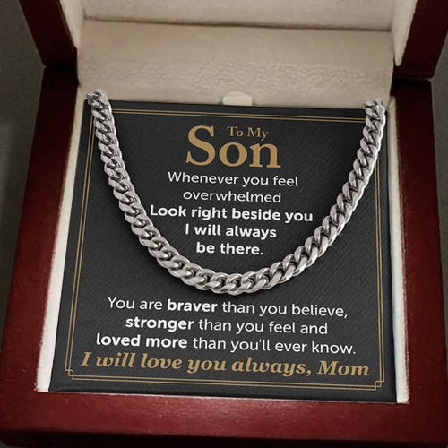 To My Son Necklace From Mom - I will love you always, Mom Cuban Link Chain Necklace