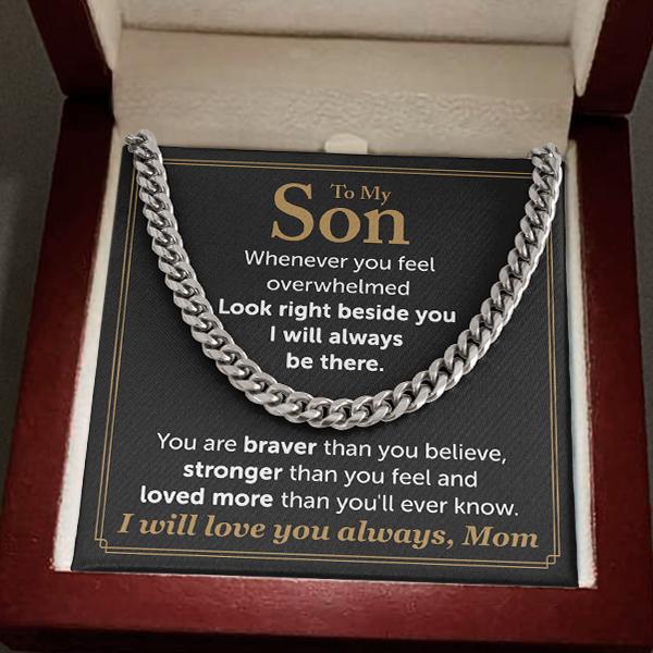 To My Son Necklace From Mom - I will love you always, Mom Cuban Link Chain Necklace