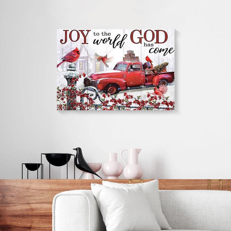Joy To The World God Has Come Cardinal Christmas Canvas Wall Art