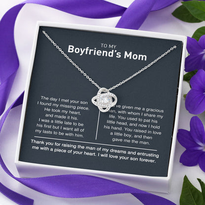 Necklace for Boyfriend's Mom, Gift for Birthday - To My Boyfirend's Mom I Will Love Your Son Forever, Love Knot Necklace