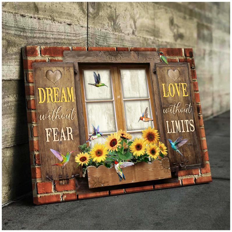 Hummingbird Premium Wall Art Canvas - Dream without Fear Love Without Limits Premium Canvas