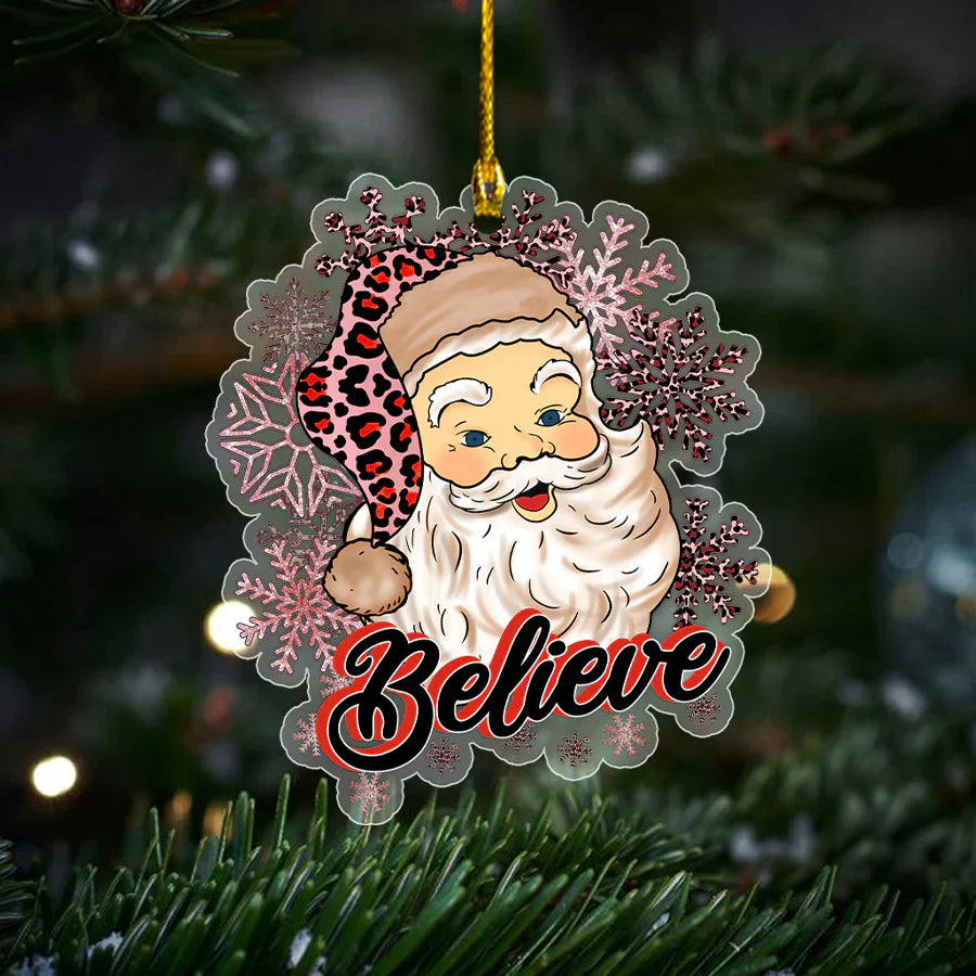 Christmas Leopard Hat Santa Believe Ornament