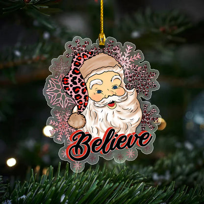 Christmas Leopard Hat Santa Believe Ornament