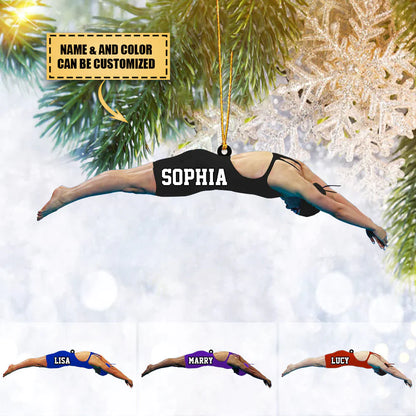 Personalized Girl/Female Swimmer Acrylic Ornament, Gift For Swimming Lovers/Swimmer HB