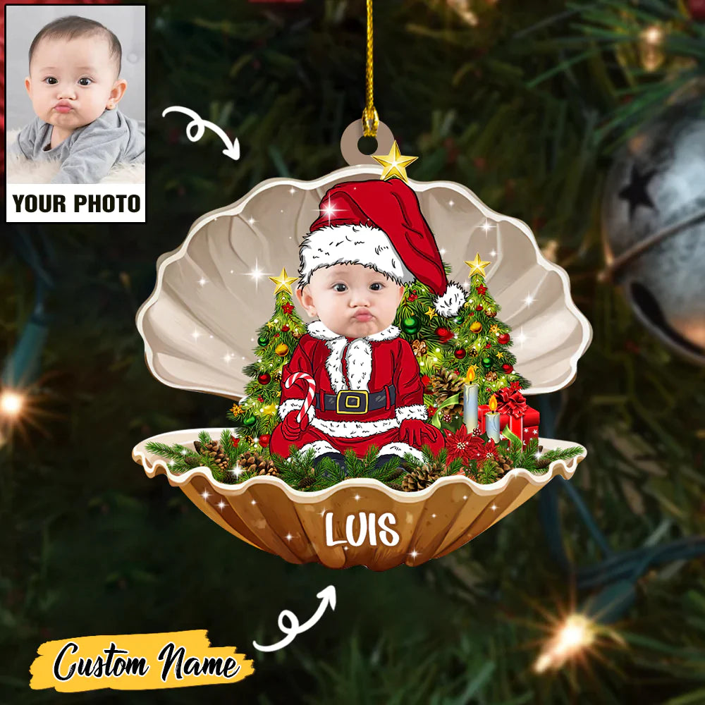 Custom Baby Santa Photo With Name for Merry Christmas Ornament CTH01