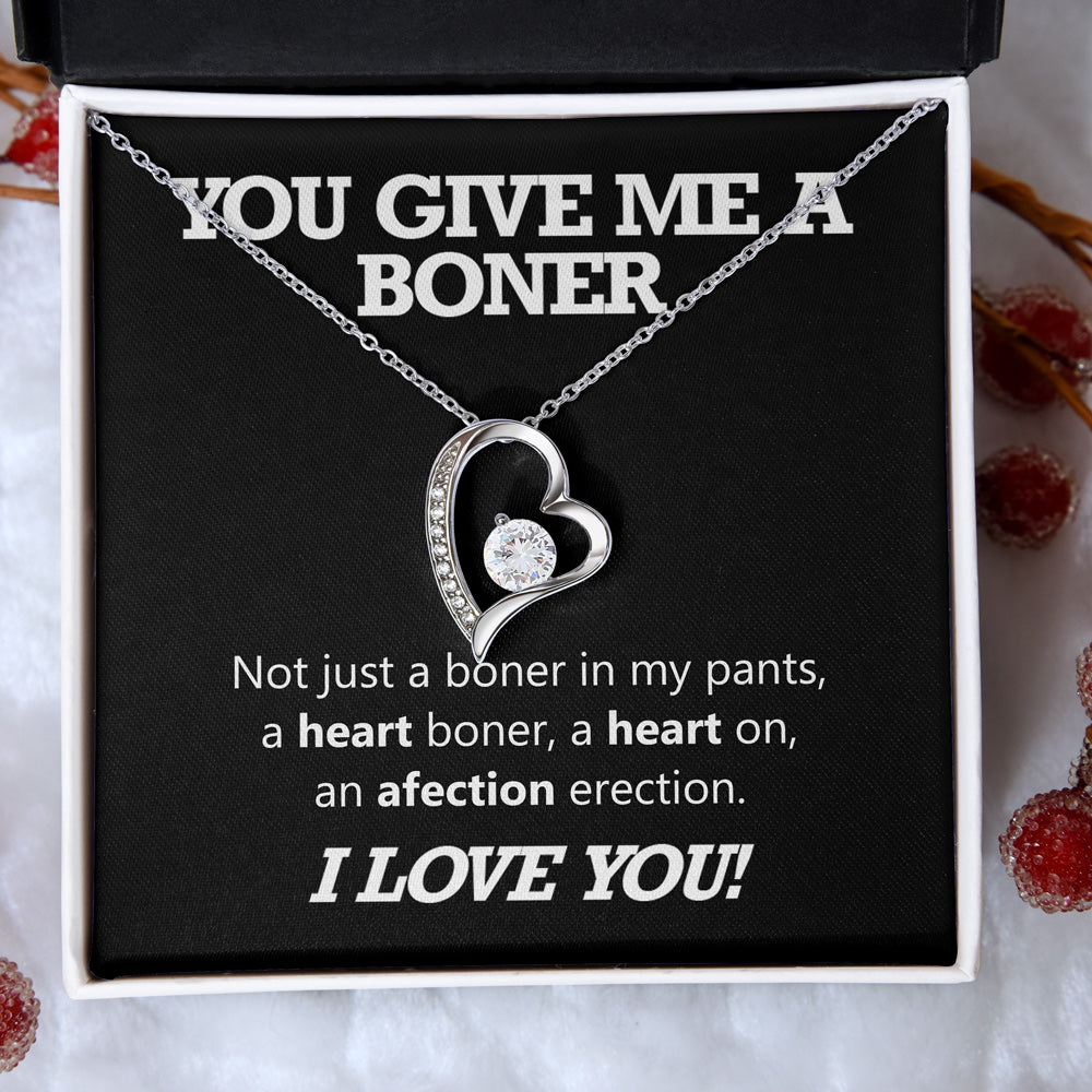 Girlfriend Wife Necklace Gift - You Give Me A Boner - Funny Valentines Day Gift I Love You Forever Love Necklace, Valentine Gift for Her