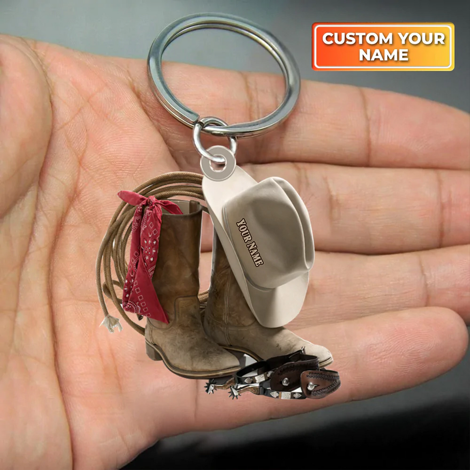 Christmas Ornament, Personalized Boots And Hat Cowboy Flat Acrylic Car Ornament