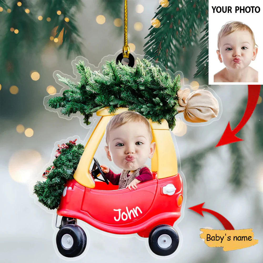 Baby Driving Car Ornament Christmas Pine Tree 2D