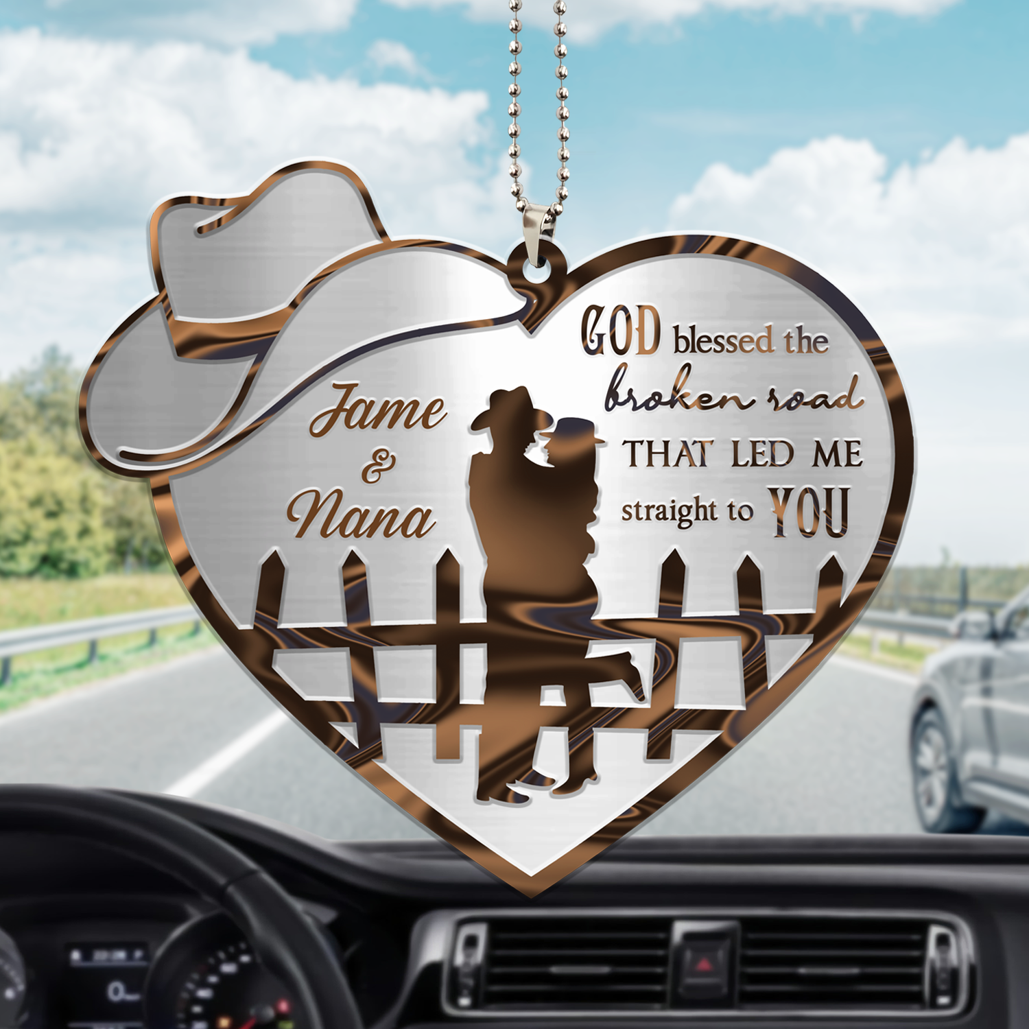 Couple Cowboy And Cowgirl God Blessed Personalized Ornament, Couple Car Hanging Ornament, Valentine Couple Ornament