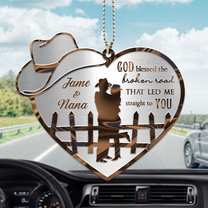 Couple Cowboy And Cowgirl God Blessed Personalized Ornament, Couple Car Hanging Ornament, Valentine Couple Ornament