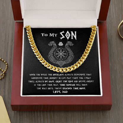To My Son - Your Compass Will Guide The Way - Cuban Link Chain Necklace