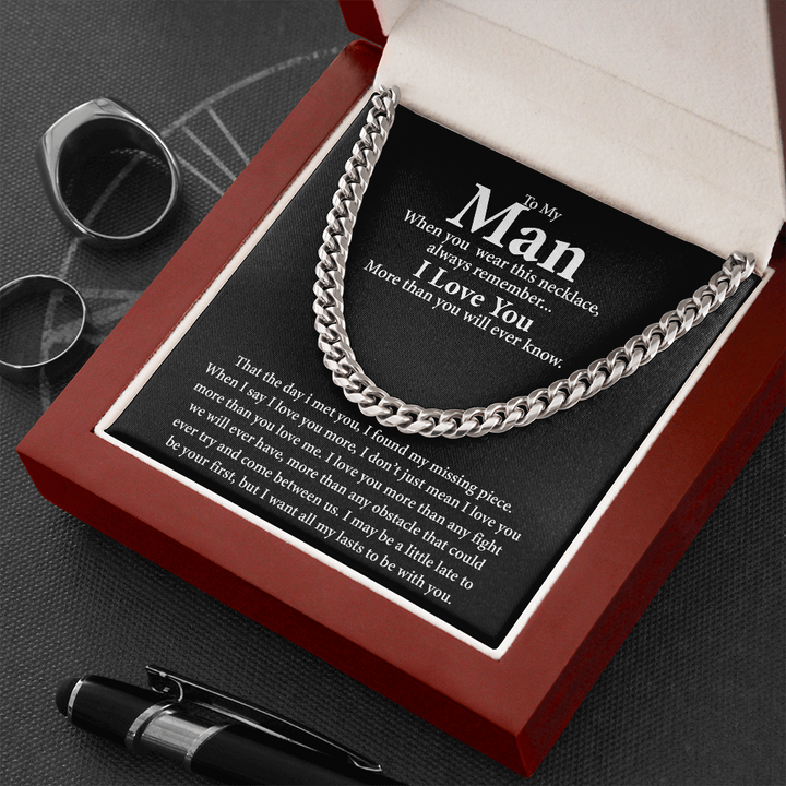 To My Man I Love You More Than You Will Never Know Cuban Link Chain Necklace XL029B