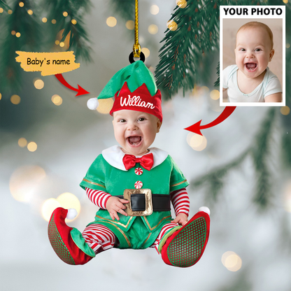 Godmerch- Ornament - Cute Baby Elf Ornament Custom Name Christmas Ornament