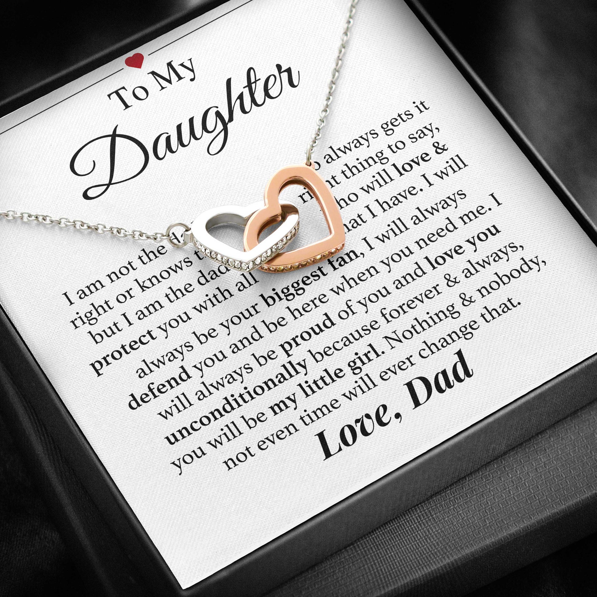 Necklace To Daughter from Dad - You Will Be My Little Girl, Gift for Birthday, Necklace for Daughter, Interlocking Hearts Necklace