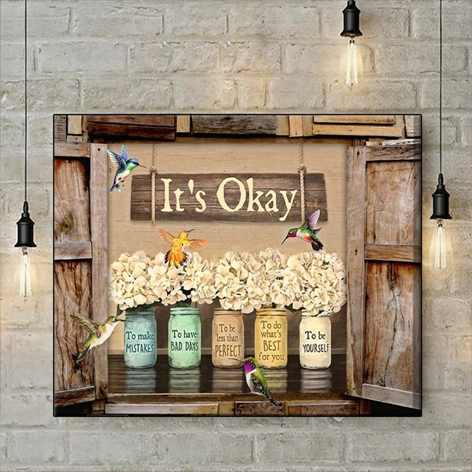 It's Okay Hummingbird Premium Wall Art Canvas
