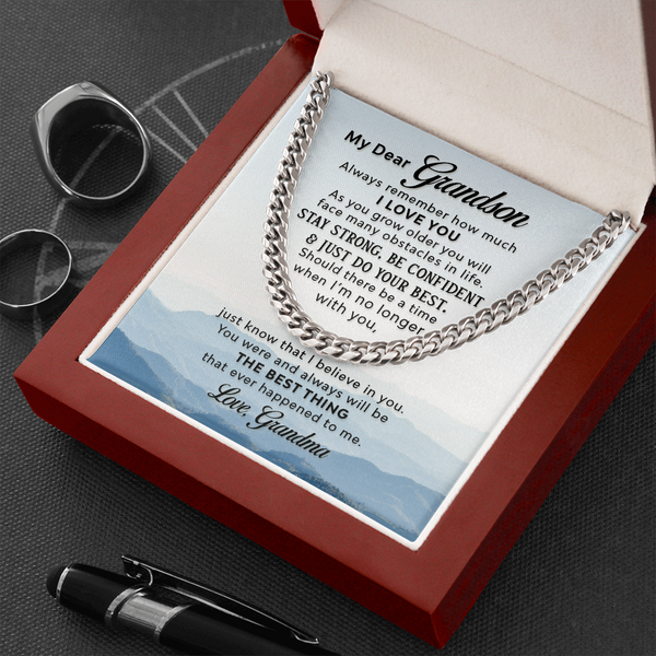 Necklace for Grandson - To My Dear Grandson Necklace from Grandma Always Remember How Much I Love You, Gift for Grandson Cuban Link Chain Necklace XL051N