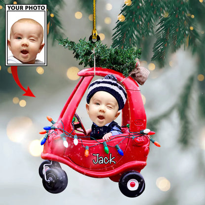 Custom Christmas Photo Baby Pine Tree On Little Truck Ornament LTP01