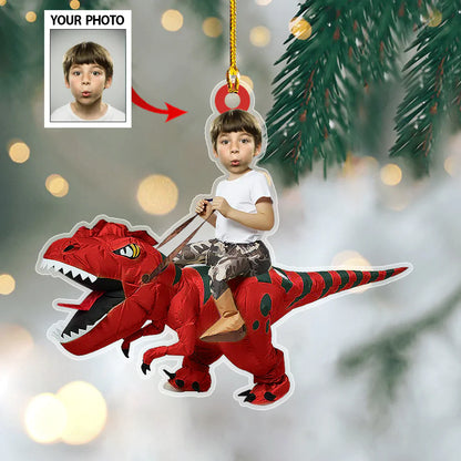 Personalized Kid In Tyrannosaurus Rex Costum Ornament - Christmas Ornament