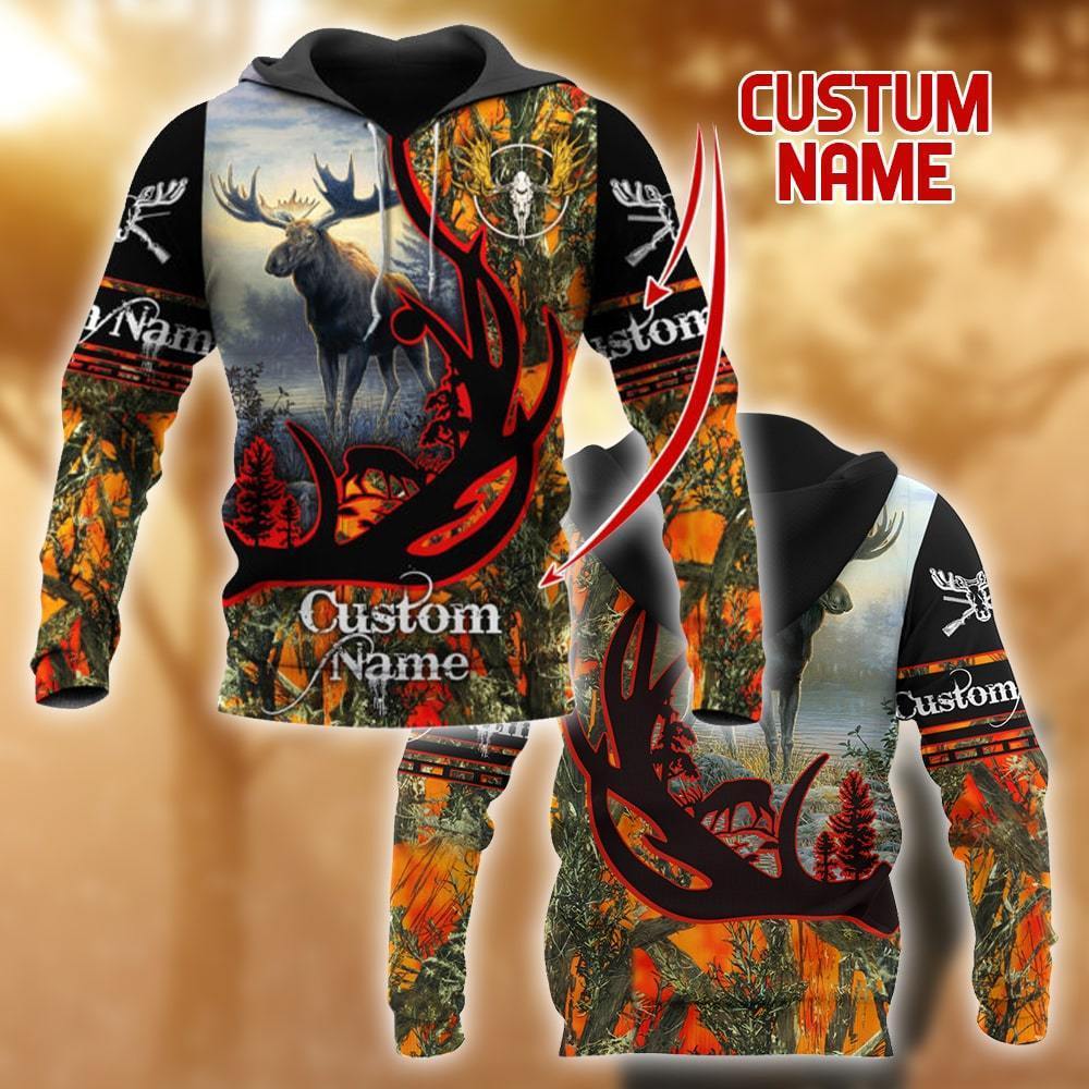 Hunting Gifts Deer Hunting Gifts All Over Printed Moose Hunting Personalized US Unisex Size Hoodie