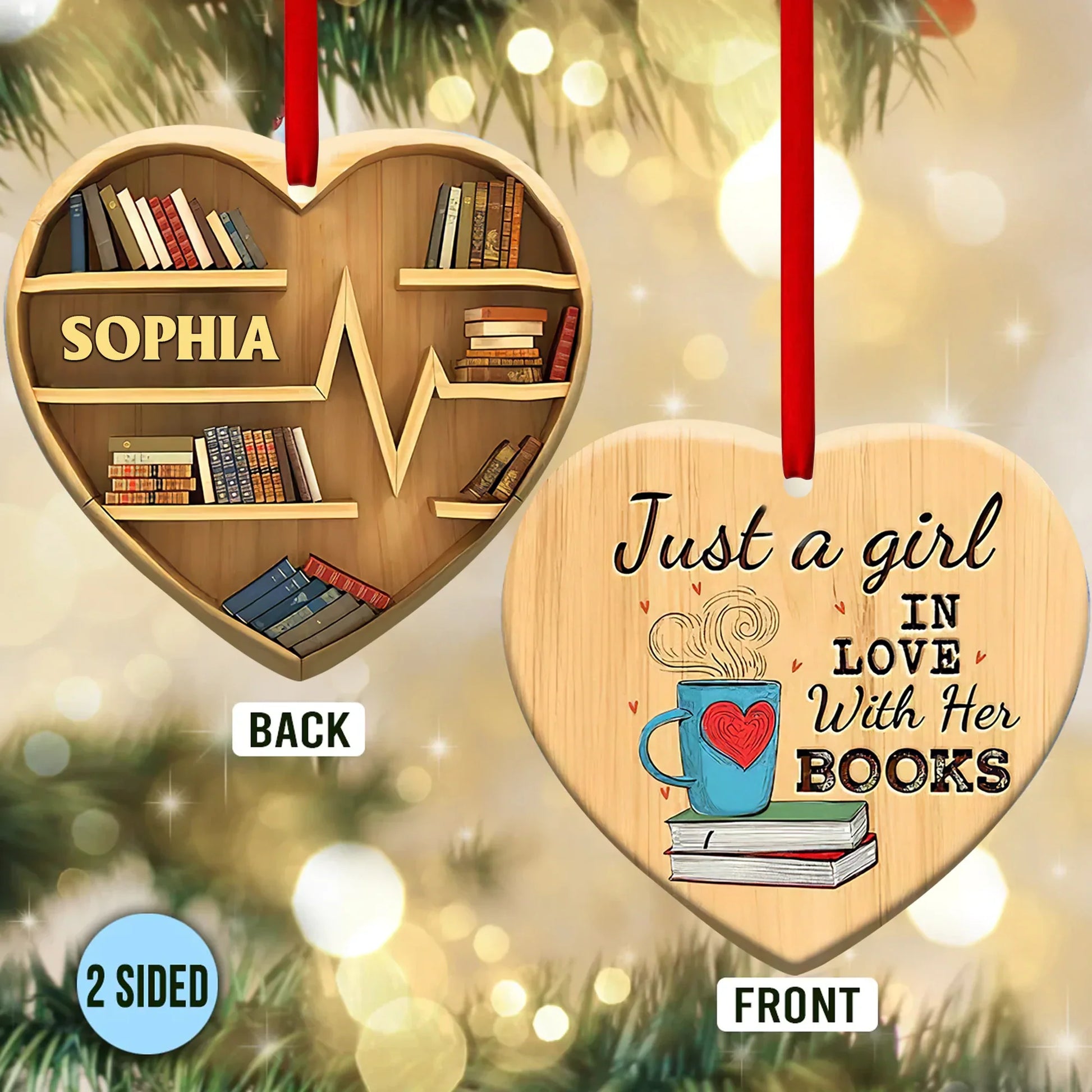 Personalized Book Lovers Heart Ornament