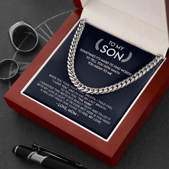 To My Son - A Hug Just Hold This Close To Feel My Love - Cuban Link Chain Necklace