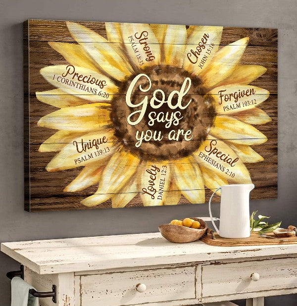 Sunflower painting God says you are - Matte Canvas