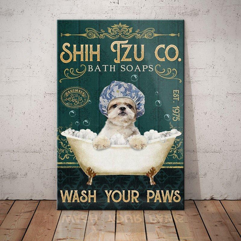 Shih Tzu Dog Bath Soap Company Canvas Wall Art, Wall Decor Visual Art