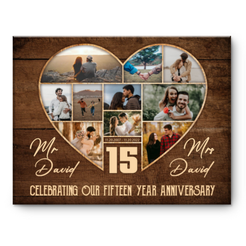 15th Wedding Anniversary Present, Gift For 15th Anniversary, Heart Shape Photo Collage