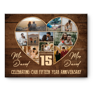 15th Wedding Anniversary Present, Gift For 15th Anniversary, Heart Shape Photo Collage